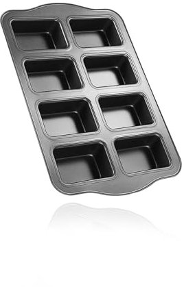 Mini Loaf Pan, 8-Cavity Non-Stick Carbon Steel Brownie Pan, Square Baking Pan for Mini Bread Cornbread Cheesecake Chocolate