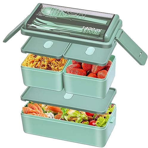 Anykuu Lunch Box 1600ML Porta Pranzo con 2 Strati e Posate Senza BPA Bento Box Ermetico Sicuri per Bambini e Adulti Schiscetta Pranzo per Microonde e Lavastoviglie