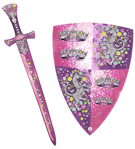 Liontouch - Kristallprinzessin Schwert & Schild für Mädchen - Für Kinder von 3-8 Jahren | Mittelalterliches Spielset aus Schaumstoff im pink-silbernen Löwinnen-Design | Sicheres Zubehör für Kostüme
