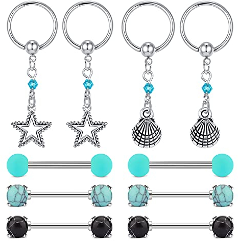 D.Bella Brustwarzenpiercing Chirurgenstahl Nippel Ringe 14G Zungenpiercing Nippelpiercing 10 STK Barbell Piercing Schmuck