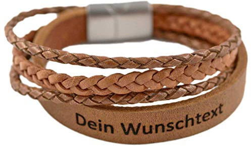 123Reis, Armband mit Namen, Lederarmband Herren mit Gravur, personalisiertes Geschenk für Männer und Frauen, Echtleder cognac, Magnetverschluss Edelstahl, Freundschaftsarmband, Partnerarmband