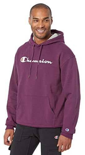 Champion, Powerblend, Fleece Hoodie, Comfortable Men's Sweatshirt, Logo (Reg. Or Big & Tall) Felpa con Cappuccio, Script Porta Prugna, XL Uomo