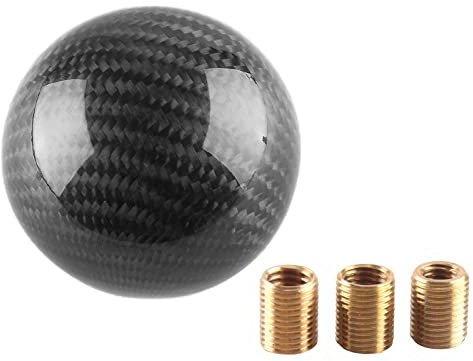 YIUIY Round Ball Shift Knob 5 6 Speed Carbon Fiber Gear Shifter Knob for Manual Automatic Vehicles with Adapters M12x1.25 M8x1.25, M10x1.25, M10x1.5 (Black)
