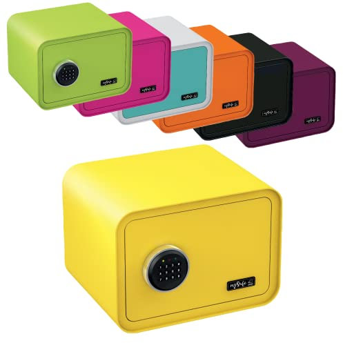 mySafe 350 Code | Elektronischer Tresor mit Zahlenschloss | 35x35x28cm | Design Safe | Möbeltresor | Stahltresor Doppelbolzenverriegelung | Alarm und Notschlüssel | Wand- Bodentresor | Farbe Gelb