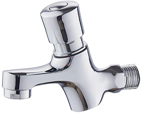 Robinet mural à un trou à fermeture automatique - Économiseur d'eau froide en cuivre - Pour toilettes publiques - Robinet de retard - Pour salle de bain, jardin, terrasse, évier - Chrome poli