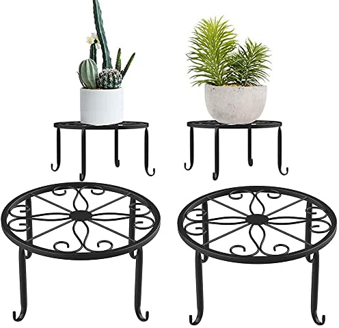 2 Pièces Porte Support Pot De Fleurs, Etagère De Jardin En Fer Noir Rond, Porte Pot De Fleurs Sur Pied Jardinière Vintage, Etagère De Jardin En Fer Noir Rond Convient Pour Balcon, Intérieur, Bureau