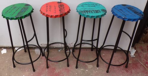 Marblechic - Bar stool with bottle cap seat yellow black red grey industrial - Green