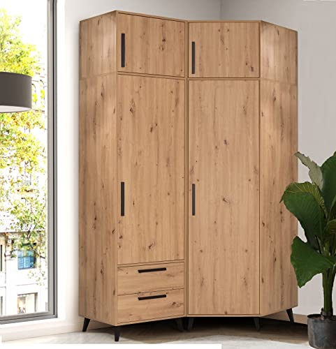 Marmex Garderobe Set Arti 8 Flurgarderoben Set Kleiderstange Schrank Kinderzimmer Schlafzimmerschrank Eckschrank Regalsystem Kleiderschrank Schubladen Kleiderschrank auf Beinen 92x155x240 cm