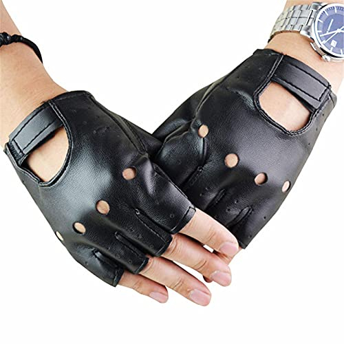Lecerrot Halbfingerhandschuhe, Punk Herren Fingerlose Handschuhe, Schwarz, Kunstleder, 1 Paar Unisex, Radfahren, Outdoor-Enthusiasten, Männer, Fingerlose Lederhandschuhe, Motocross