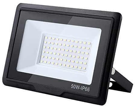 treoir 50w Flutlichtstrahler: 6000K Kaltweiß Superhell 5000LM IP66 Wasserdichter led strahler für Hinterhof/Stadion/Werkstatt Außenbeleuchtung