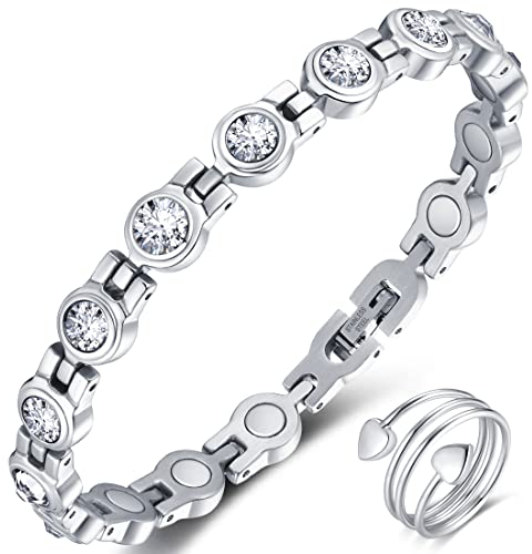 Vicmag Magnetarmband Damen Titanstahl Ultral-Festigkeit magnetisch Armband Geschenk mit Entfernungswerkzeug (Silberkristall)