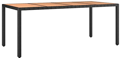 vidaXL Gartentisch, Garten Esstisch mit Holzplatte, Terrassentisch Stahlrahmen, Gartenmöbel Tisch, Schwarz Poly Rattan Massivholz Akazie