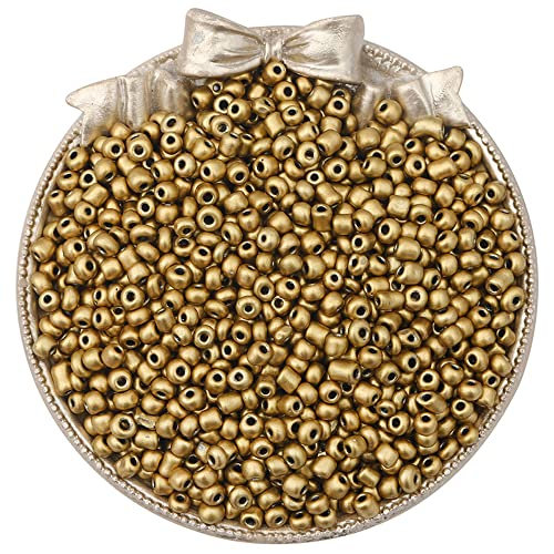 Duories Lot de 2000 perles rondes en verre de 3 mm, mini perles en verre, perles de rocaille, perles dispersées, pour la fabrication de bracelets, colliers, perles, accessoires de bijoux, or