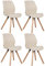 CLP 4er Set Stuhl Luna Kunststoff I Stoff I Samt I Kunstleder I Lehnstuhl mit Holzgestell, Farbe:Creme, Material:Stoff