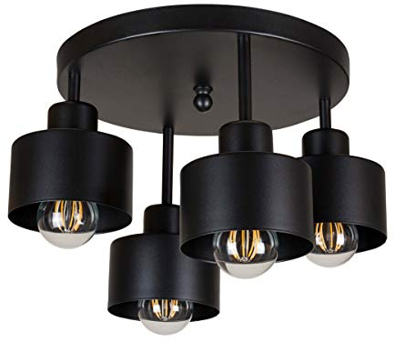 alfalux Lampe Deckenlampe LED 4 Flammig Deckenleuchte Metall E27 Geeignet Industriell Schlafzimmer Küche Wohnzimmer 4OST3030SC Schwarz