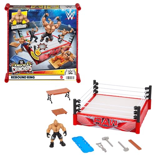 Mattel WWE Actionfigur Spielset Knuckle Crunchers Rebound Ring mit Zubehörteilen und Flex Mat Technology HWH18