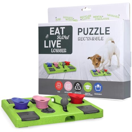 Eat Slow Live Longer Puzzle Rectangle - Intelligenzspielzeug für Hunde - Interaktives Hundespielzeug - Herausforderndes Hundepuzzle - 25x26x5 cm - Grün