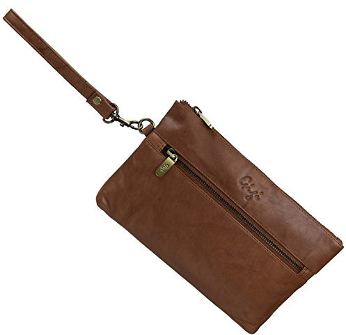 Gigi Damen Clutch aus weichem Leder mit Handschlaufe, Mittelbraun, Mittelbraun, Einheitsgröße