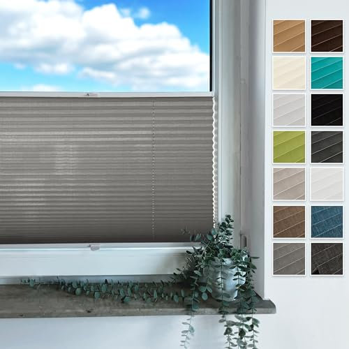 Rollmayer Plissee zum Kleben, Plisseerollo Faltrollo Sichtschutz und Sonnenschutz für Fenster und Tür Premiumqualität Falte für Zuhause, 2 Kollektionen(Vigo Grau,B75cm x H200cm)