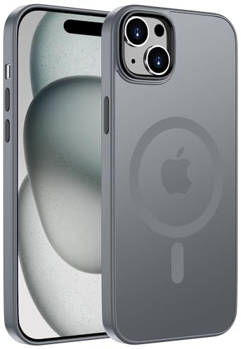 ORDA Magnetisch Hülle für iPhone 15 6,1 Zoll Kompatibel mit MagSafe,für iPhone 15 Case Durchscheinende Matt Handyhülle Rückseite Dünn Stoßfest Schutzhülle Grau