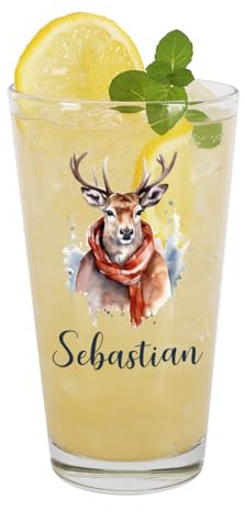 Herz & Heim® Trinkglas mit Wildtier Motiv und Wunschname bedruckt (Hirsch)