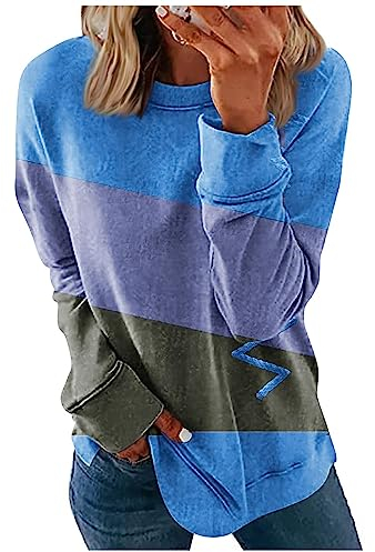 Vasreyy Shirt Langarm Damen Stitch Pullover Hoodie Decke Damen durchsichtiges Oberteil Damen Sport Oberteile Damen Schöne Bescherung Pullover Hemd Bügelfrei Handball Pullover Still (M, Blue)