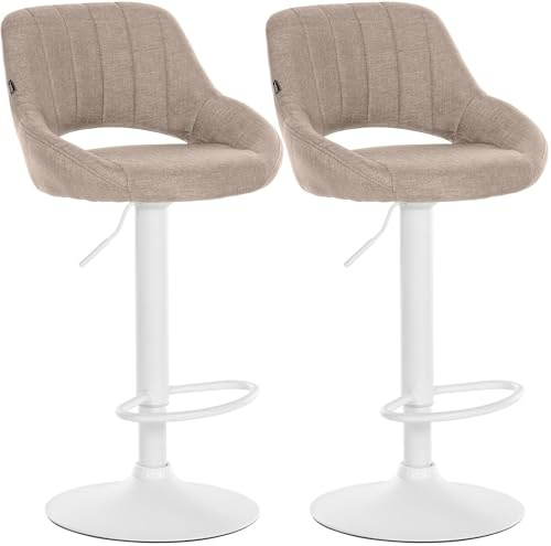 CLP Barhocker 2er Set höhenverstellbar mit Lehne Milet, Barstühle gepolstert Stoffbezüge, Tresenstühle mit Metallgestellen drehbar Farbe Taupe Material Gestell Metall matt Weiss