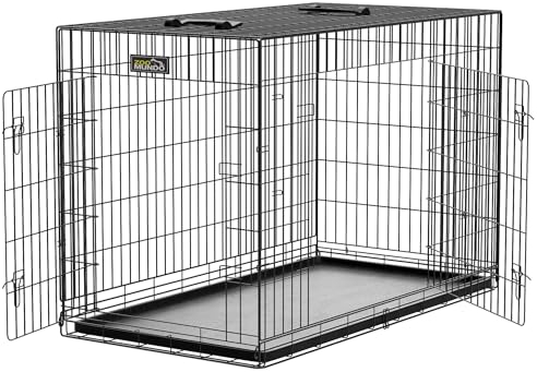 zoomundo XL Hundekäfig Transportkäfig L 107 x B 69 x H 76 cm Transportbox Tierkäfig Drahtkäfig Faltbarer Käfig aus Metall mit herausnehmbarer Kunststoffwanne - Black Edition