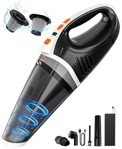 SERVOMASTER Aspirapolvere Auto, Aspirapolvere Portatile 15000Pa, Aspirabriciole Senza Fili a 2 velocità con LED, Mini Aspirapolvere Senza Fili con Filtro HEPA per Auto, Casa, Ufficio Animali Domestici