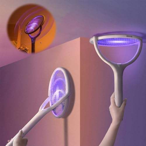 YANGUN Raqueta Matamoscas Electrica, 6 en 1 Matamoscas Electrico Recargable con una Varilla de Extensión Telescópica, 3500V Exterminador Eléctrico de Insecto con Cabeza Giratoria, Asesino de Mosquitos