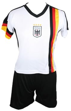 MC-Trend Deutschland Fußball Kinder Trikot-Set mit Hose und Mesh-Einsätzen, weiß/schwarz, Perfekt für kleine Fans… Europameisterschaft (96-104)