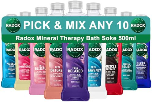 Pick and Mix Any 10 Radox Mineral Therapy Bath Soak with Nature Inspired Unique Blend of Herbs for Men and Women pH Skin Neutrally Blended for All Skin Types Body Cleanser, 500 ml