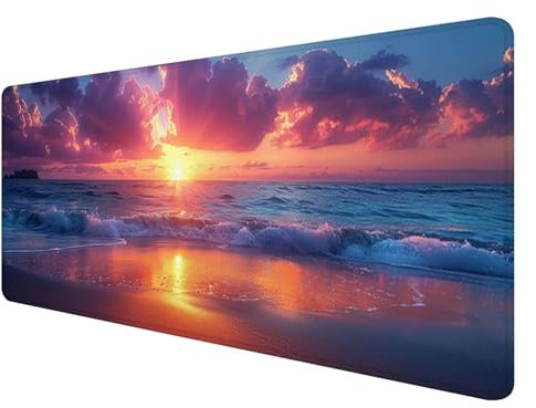 Mauspad XXL, 800x300mm Gaming Mauspad Sonnenuntergang, XXL Mousepad Groß mit Rutschfeste Gummibasis, Mauspad Strand Wasserdicht & rutschfest, Großer Erweiterter Schreibtischunterlage für Office X-3