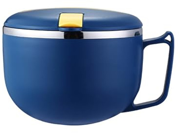 Ramen Schüssel mit Deckel, Edelstahl Ramen Bowl 1200 ML Instant Nudeln Schüssel Suppenschüssel, Auslaufsicher Nudelschale Brotdose Erwachsene Lunchbox Set mit Besteck und Griff für Büro (Blau)