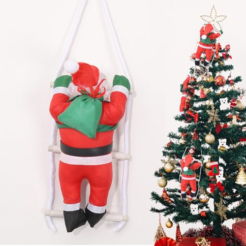 sizzlepop Babbo Natale sulla scala - Appendi Babbo Natale nella sua tradizionale tuta rossa sull'albero di Natale superiore e il gagliardetto per creare uno sfondo festivo