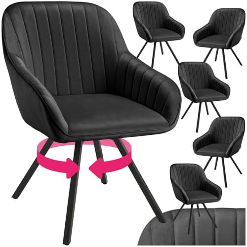 tectake® drehbare Esszimmerstühle mit Armlehne, Schalenstuhl ergonomisch mit Samt Bezug, gesteppt, Stühle drehbar für Wohnzimmer, Esstisch, Arbeitszimmer, Schminktisch, Küchenstühle - 6er Set, schwarz