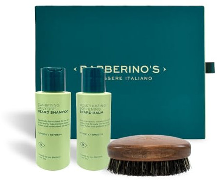 Barberino's Bartpflegeset - Bartshampoo 100 ml, Bartbalsam 100 ml, Bürste aus Wengeholz