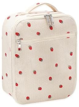 Girls Lunch Bag for Women, Cute Lunch Bag for Ladies, Beige Lunchs Bags for Women Reusable Insulated Leakproof Strawberry Lunchs Box Tote Bags, for Kids Adult Lunchbox for Work Picnic (Beige)