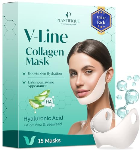 Plantifique Gesichtsmaske V-line Hyaluron Face Mask 15er Set | Face Tape | Doppelkinn | Face Mask Vegan | Masken Beauty | Jawline | Korean Beauty Kinn Straffen