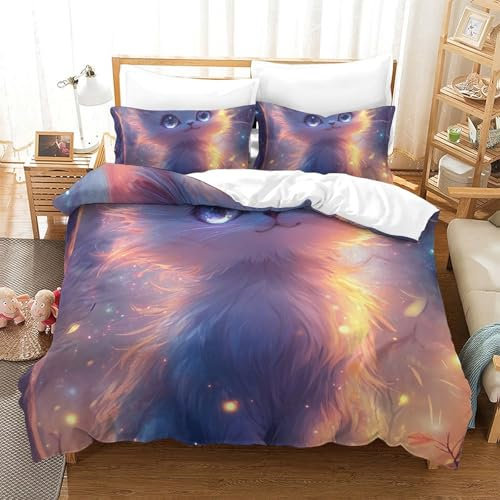 GAOYUCHUN Goofy Katzen-Bettwäsche-Set mit Kissenbezug, Bettbezug, 3D-Bettwäsche-Set für Kinder, Jungen, Mädchen, Teenager, Mikrofaser, Bettdeckenbezug, versteckter Reißverschluss, Kingsize-Bett (220 x