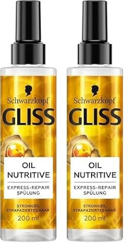 Gliss Express-Repair-Spülung Oil Nutritive (200 ml), Haarspülung nährt strohiges, strapaziertes Haar, Pflegespülung mit Hitzeschutz bis zu 230 °C (Packung mit 2)