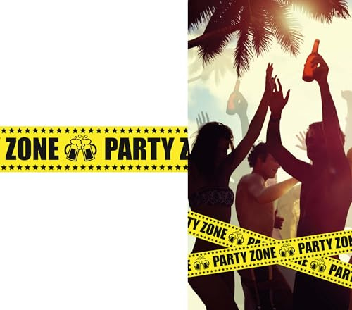 FIESTAS GUIRCA Party-Zonenband, 6 m x 7,6 cm, Dekoration für Junggesellenabschiede, Geburtstage und Feierlichkeiten mit Bier und Getränken, ideal für festliche Atmosphäre, Gelb/Schwarz