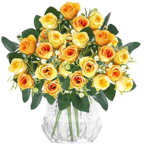 astylishome 4203 Kunstblumenstrauß, künstliche Rosen, Kunstblumen, langer Stiel, Blüten mit Rosenknospen, realistische dekorative Blumen für Hochzeit, Haus, Garten, Geburtstag, Party, Dekoration
