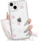 NITITOP Compatible with iPhone 14 Plus / 15 Plus Case Clear Cute for Women Girls Glitter with 3D Bowknot Pattern Pearl Design Bling Sparkly Protective Phone Cover - Pink