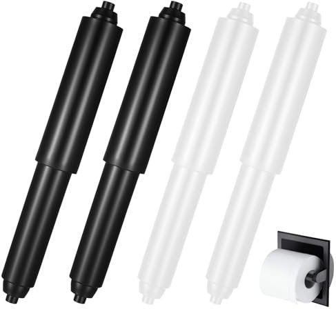 Oruola 4pcs Toilet Roll Holder Insert,Bathroom Toilet Roll Holder,Plastic Loo Tissue Holders,Adjustable Spring Loaded Toilet-roll Holders Replacement Rods,Easy Installation(White,Black)