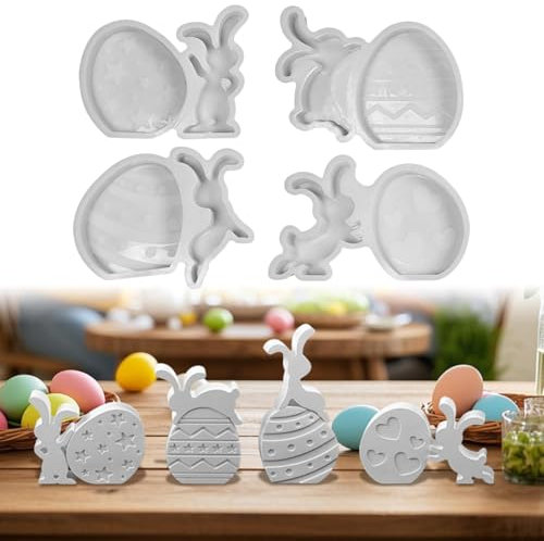 Nexoria Silikonformen Ostern, 4 Stück Hase mit Osterei Gießformen Silikon Ostern Silikonform Osterhase Gipsformen zum Gießen (A)