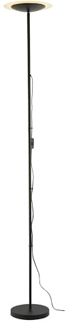 Happy Homewares Modern LED Black Switched Uplighter Floor Lamp with Frosted White Polycarbonate Shade | 180cm x 25cm | Rocker Switch on Hanging Cable | 1 x 18w