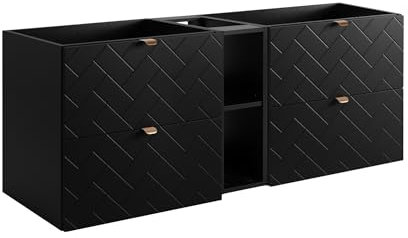 3E 3xE living.com Mueble de baño Negro con Tirador Dorado, 140 x 57 x 46 cm