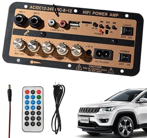 Senermter Autoverstärkerbrett, Hochleistungsverstärker -Board,12 V und 24 V Digital Audio Power Amplifier Modul - Funklautsprecherplatine mit Fernbedienung für Soundsystemlautsprecher