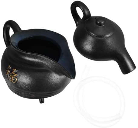 Abaodam 1 Set Brunnen Fließender Wasser Ton Topf Büro Wasserbrunnen Landschaft Flasche Aquarium Landschaftsbau Dekor Tischplatte Brunnen Indoor Aquarium Keramik Dekor Schwarze Keramik